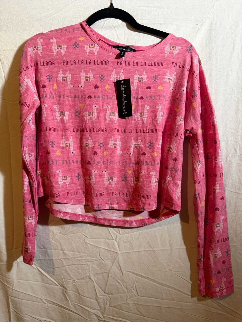 Derek Heart Hot Pink Falalalama Llama Print Long Sleeve Christmas Pajama Shirt